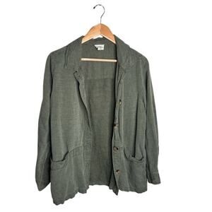 Nicole Miller Linen Jacket Large Olive Green Button Up Blend Pockets Button Up